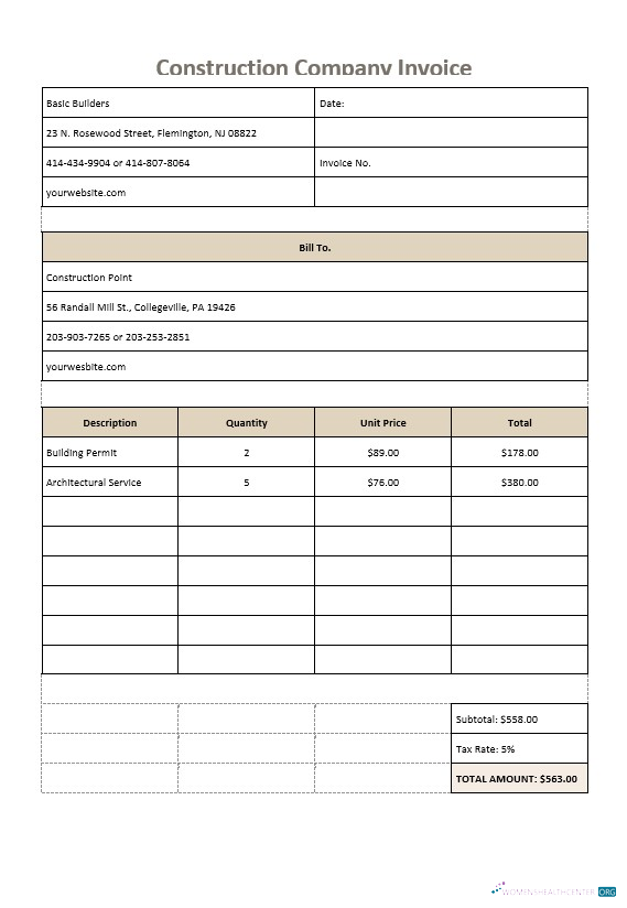 Download Construction Company Invoice Template Photoshop template